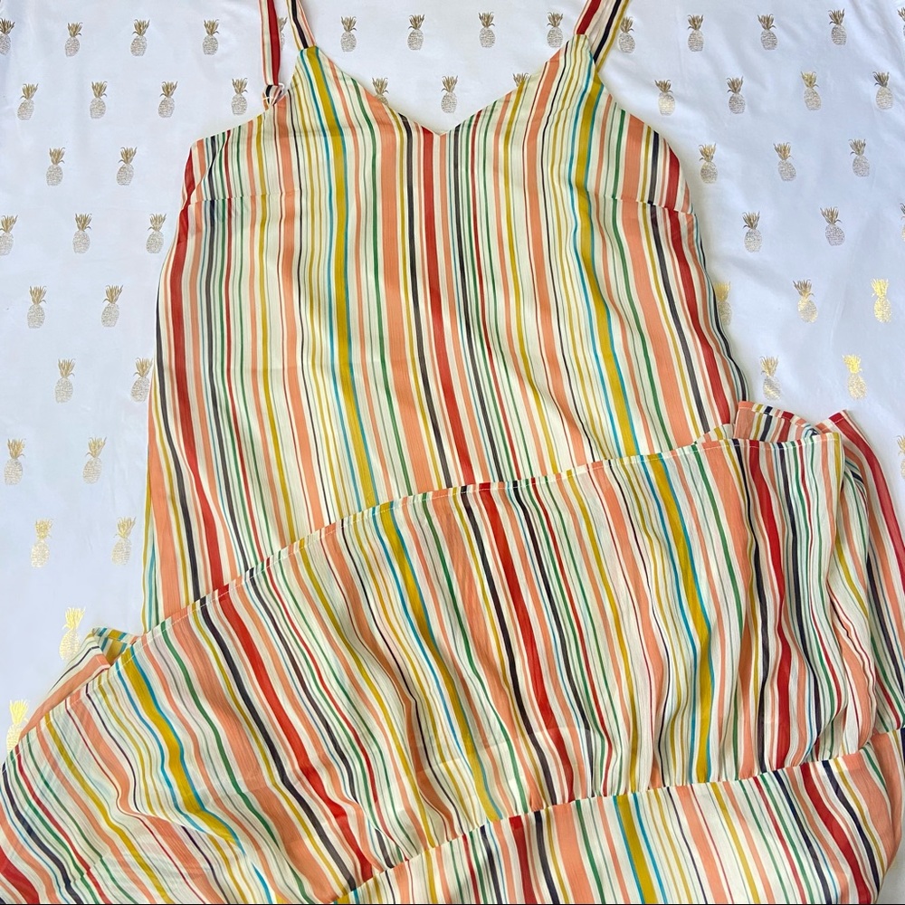 Multicolored Stripe Maxi Dress with Ruffle Layers